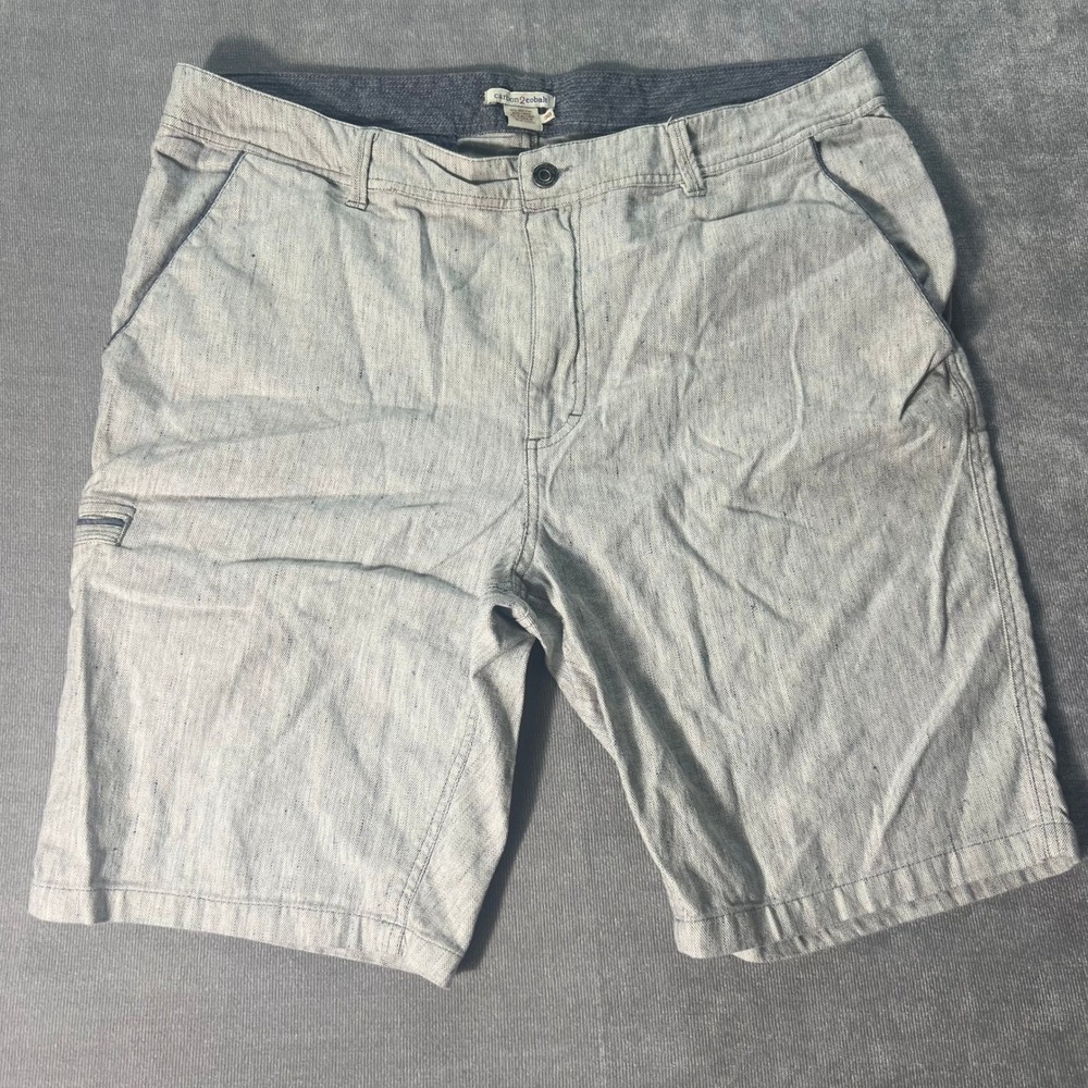 Carbon2cobalt Mens Shorts 38 Light Blue Cotton Linen Blend Flat Front Chambray